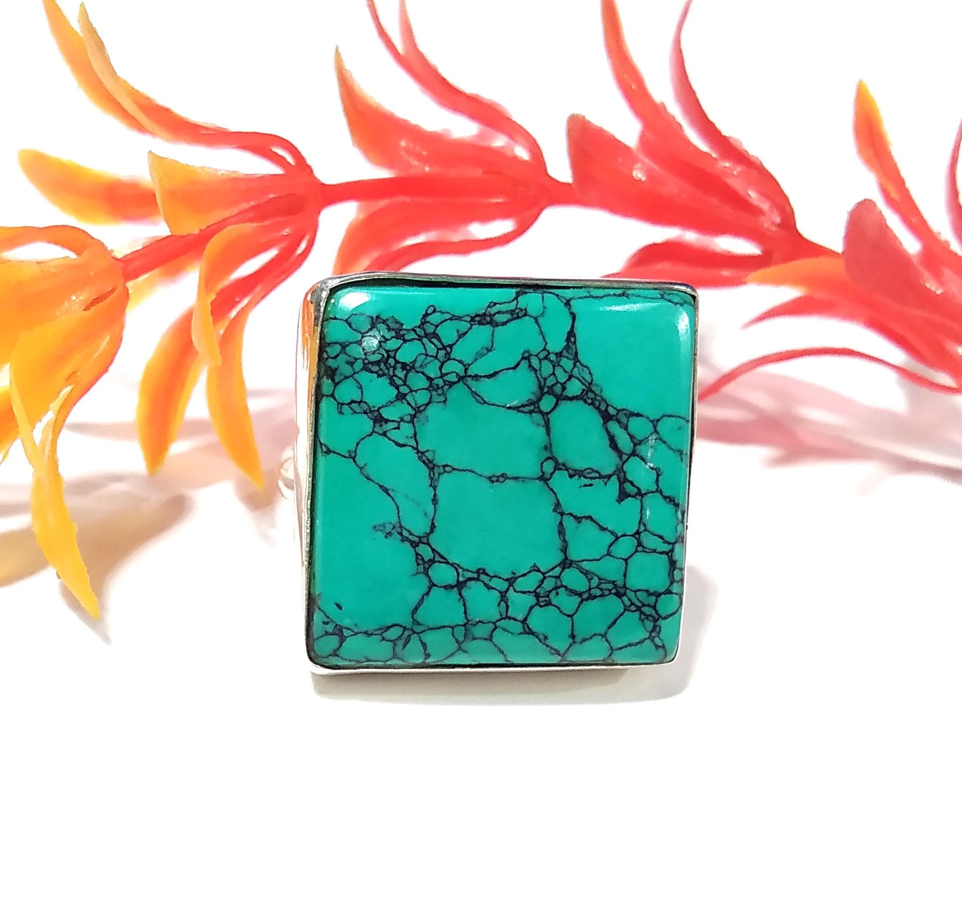 Turquoise Gemstone Rings, Solid 925 Sterling Silver Ring, Natural Turquoise Cabochon Stone Ring, Handmade Sterling Silver Statement Ring